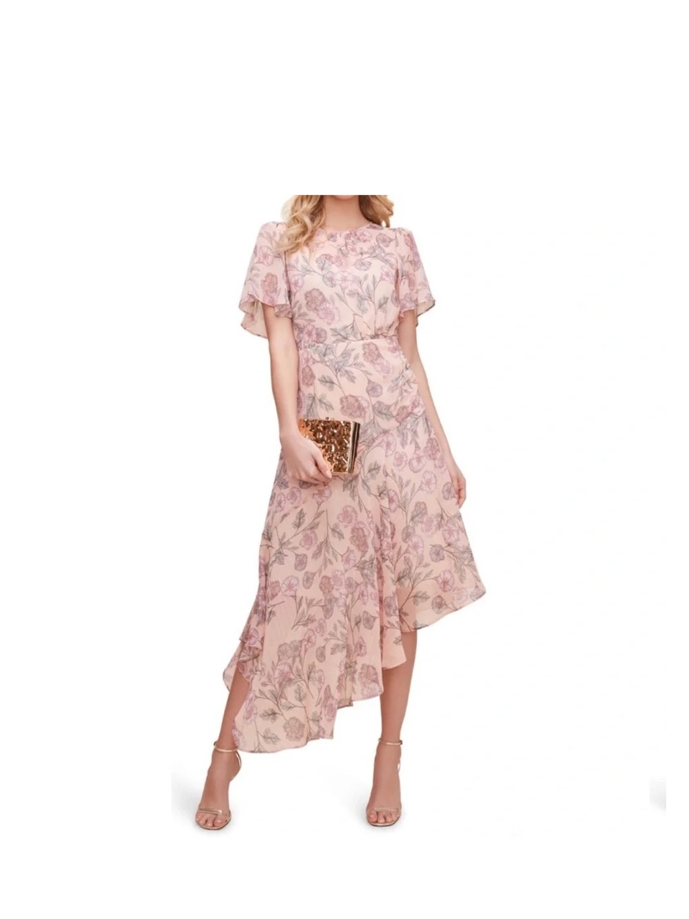 Astr Azalea Floral Print Asymmetrical Midi Dress